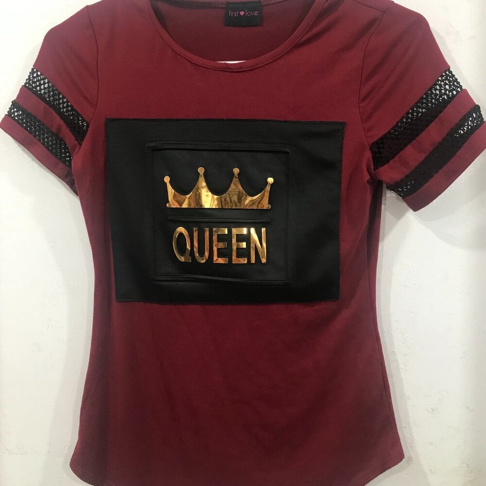 Queen Shirt, womens shirt, Burgundy shirt, small